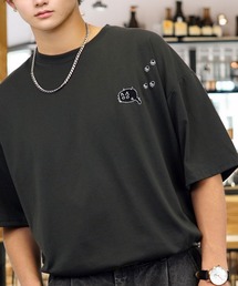 L'atelier（ラトリエ）の「ワイド 半袖 Tシャツ ロゴ ハート 黒猫 刺繍（Tシャツ/カットソー）」