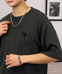 Candlestick（キャンドルスティック）の「ワイド 半袖 Tシャツ ロゴ ハート 黒猫 刺繍（Tシャツ/カットソー）」