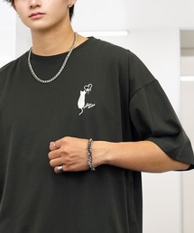 Candlestick（キャンドルスティック）の「ワイド 半袖 Tシャツ ロゴ ハート 黒猫 刺繍（Tシャツ/カットソー）」