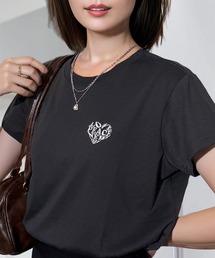 Candlestick（キャンドルスティック）の「ワイド 半袖 Tシャツ ロゴ ハート 黒猫 刺繍（Tシャツ/カットソー）」