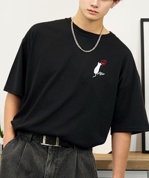 L'atelier（ラトリエ）の「ワイド 半袖 Tシャツ ロゴ ハート 黒猫 刺繍（Tシャツ/カットソー）」