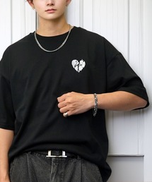 Candlestick（キャンドルスティック）の「ワイド 半袖 Tシャツ ロゴ ハート 黒猫 刺繍（Tシャツ/カットソー）」