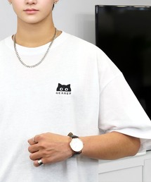 L'atelier（ラトリエ）の「ワイド 半袖 Tシャツ ロゴ ハート 黒猫 刺繍（Tシャツ/カットソー）」