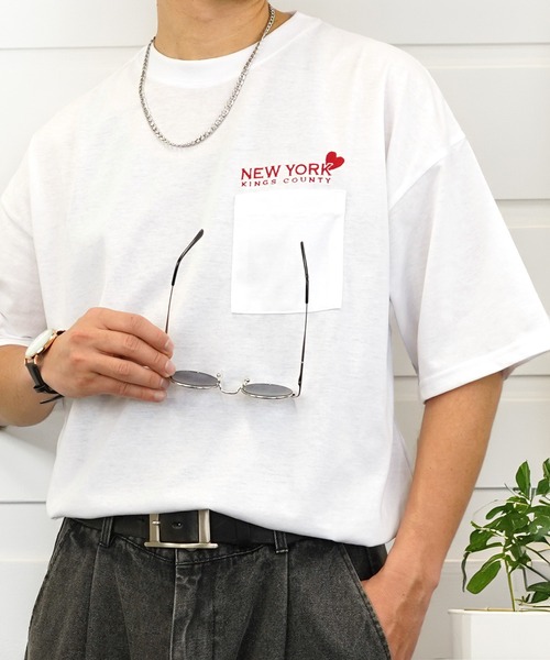 セール】ワイド 半袖 Tシャツ ロゴ サークル ハート 刺繍（T