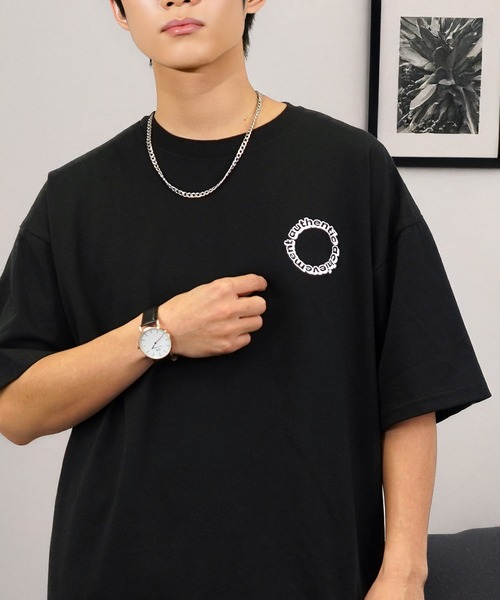 ワイド 半袖 Tシャツ ロゴ サークル ハート 刺繍（Tシャツ