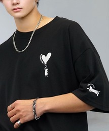 Candlestick（キャンドルスティック）の「ワイド 半袖 Tシャツ ロゴ ハート 黒猫 刺繍（Tシャツ/カットソー）」