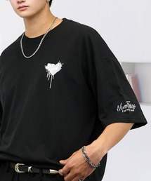 L'atelier（ラトリエ）の「ワイド 半袖 Tシャツ ロゴ ハート 黒猫 刺繍（Tシャツ/カットソー）」