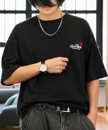 Bonjour Sagan（ボンジュールサガン）の「ワイド 半袖 Tシャツ ロゴ ハート 黒猫 刺繍（Tシャツ/カットソー）」