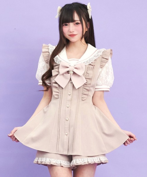 Secret Honey(シークレットハニー)の「レースセーラー襟半袖セットアップ(セットアップ・レディース・グレー/ブラック/ピンク・MEDIUM)」の15枚目の写真