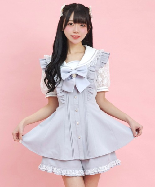Secret Honey(シークレットハニー)の「レースセーラー襟半袖セットアップ(セットアップ・レディース・グレー/ブラック/ピンク・MEDIUM)」の17枚目の写真