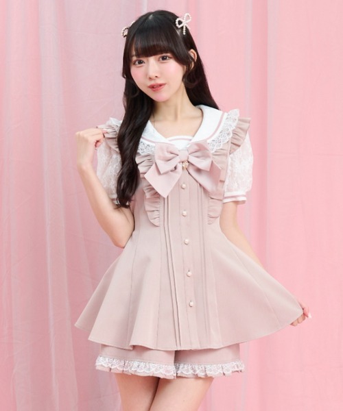 Secret Honey(シークレットハニー)の「レースセーラー襟半袖セットアップ(セットアップ・レディース・グレー/ブラック/ピンク・MEDIUM)」の14枚目の写真