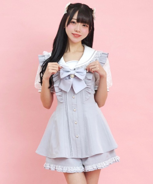 Secret Honey(シークレットハニー)の「レースセーラー襟半袖セットアップ(セットアップ・レディース・グレー/ブラック/ピンク・MEDIUM)」の5枚目の写真