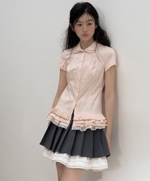 SunsetPark 2025 プリーツレースデザインシャツ　ピンク SunsetPark｜サンセットパークのシャツ/ブラウス（ピンク/桃色系