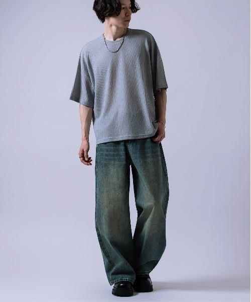 Crownor(クラウノアー)の「ワッフル素材 半袖Tシャツ(Tシャツ/カットソー・メンズ・ブルー/グリーン/ラベンダー/ブラック/ライトグレー・MEDIUM/LARGE)」の20枚目の写真