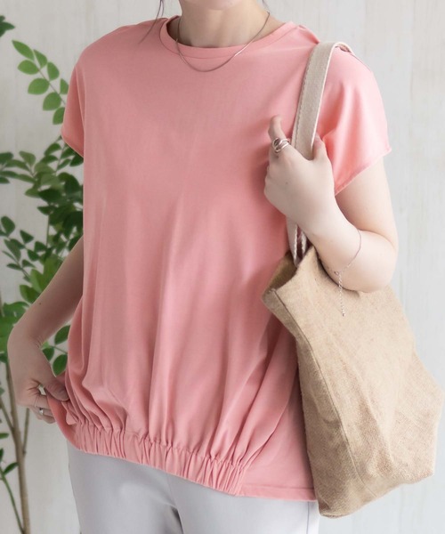 HusHusH（ハッシュアッシュ）の「HusHusH 裾ゴムフレンチTシャツ（Tシャツ/カットソー・レディース・グレイッシュベージュ/ブラック/コーラルピンク・M/L）」の2枚目の写真