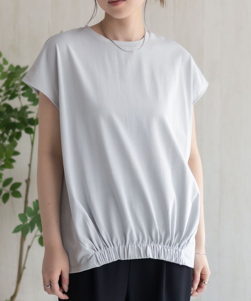 HusHusH（ハッシュアッシュ）の「HusHusH 裾ゴムフレンチTシャツ（Tシャツ/カットソー・レディース・グレイッシュベージュ/ブラック/コーラルピンク・M/L）」の6枚目の写真