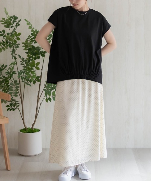 HusHusH（ハッシュアッシュ）の「HusHusH 裾ゴムフレンチTシャツ（Tシャツ/カットソー・レディース・グレイッシュベージュ/ブラック/コーラルピンク・M/L）」の9枚目の写真