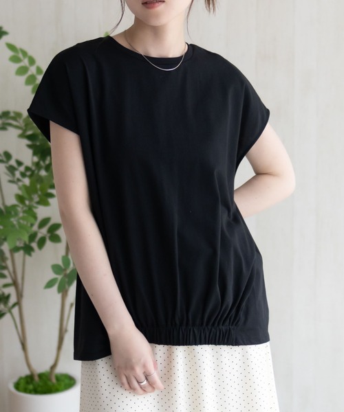 HusHusH（ハッシュアッシュ）の「HusHusH 裾ゴムフレンチTシャツ（Tシャツ/カットソー・レディース・グレイッシュベージュ/ブラック/コーラルピンク・M/L）」の14枚目の写真