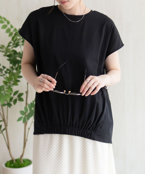 HusHusH（ハッシュアッシュ）の「HusHusH 裾ゴムフレンチTシャツ（Tシャツ/カットソー・レディース・グレイッシュベージュ/ブラック/コーラルピンク・M/L）」の11枚目の写真