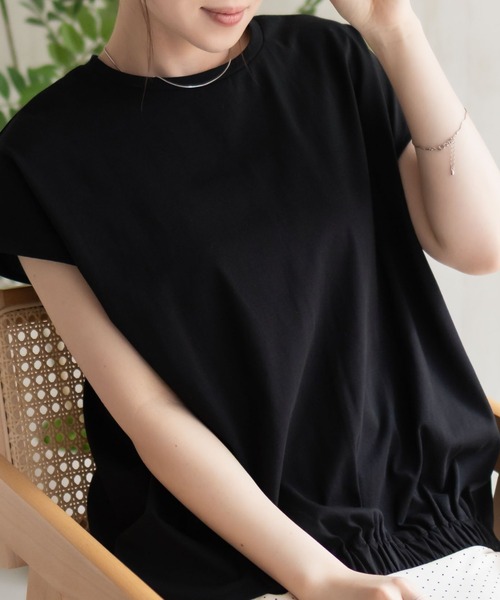 HusHusH（ハッシュアッシュ）の「HusHusH 裾ゴムフレンチTシャツ（Tシャツ/カットソー・レディース・グレイッシュベージュ/ブラック/コーラルピンク・M/L）」の13枚目の写真