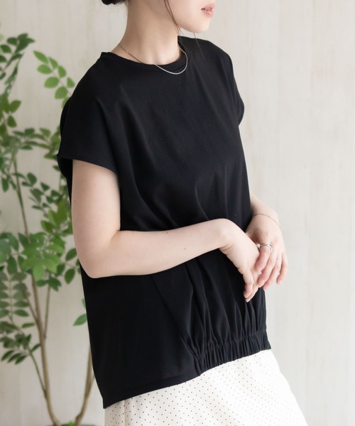 HusHusH（ハッシュアッシュ）の「HusHusH 裾ゴムフレンチTシャツ（Tシャツ/カットソー・レディース・グレイッシュベージュ/ブラック/コーラルピンク・M/L）」の15枚目の写真