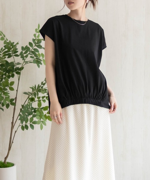 HusHusH（ハッシュアッシュ）の「HusHusH 裾ゴムフレンチTシャツ（Tシャツ/カットソー・レディース・グレイッシュベージュ/ブラック/コーラルピンク・M/L）」の10枚目の写真