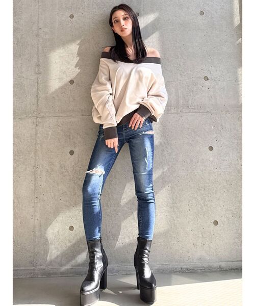 ジェニー CHIN DOWN 人気 韓国　デニム パンツ Qoo10 ジェニー着用 CHIN DOWN フルレ