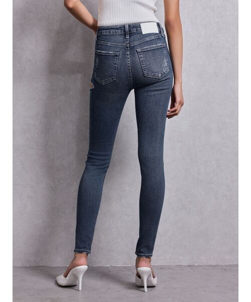 ミドルウエストSIDE RIPPEDスキニーデニムパンツ（デニムパンツ