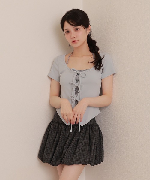 M DOLLY（エムドリー）の「check balloon skirt/チェックバルーンスカート（スカート・レディース・ダークグレー/ベージュ・S/M）」の3枚目の写真