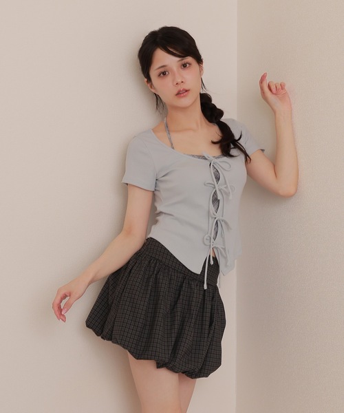 M DOLLY（エムドリー）の「check balloon skirt/チェックバルーンスカート（スカート・レディース・ダークグレー/ベージュ・S/M）」の4枚目の写真