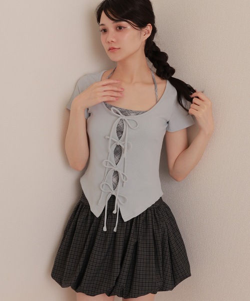 M DOLLY（エムドリー）の「check balloon skirt/チェックバルーンスカート（スカート・レディース・ダークグレー/ベージュ・S/M）」の6枚目の写真