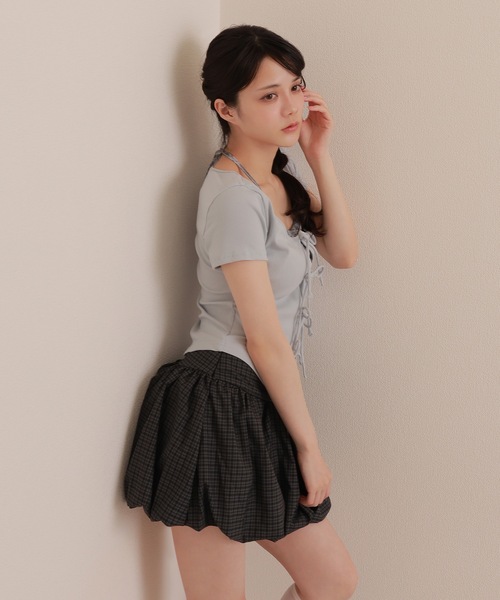 M DOLLY（エムドリー）の「check balloon skirt/チェックバルーンスカート（スカート・レディース・ダークグレー/ベージュ・S/M）」の7枚目の写真