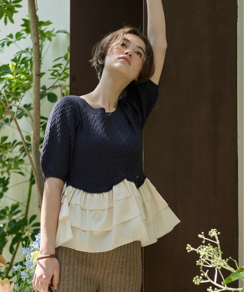 loin nuit（ロワンニュイ）の「cable puff frill knit / ケーブルパフ