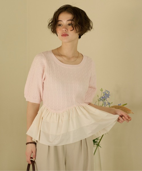 loin nuit（ロワンニュイ）の「cable puff frill knit / ケーブルパフ
