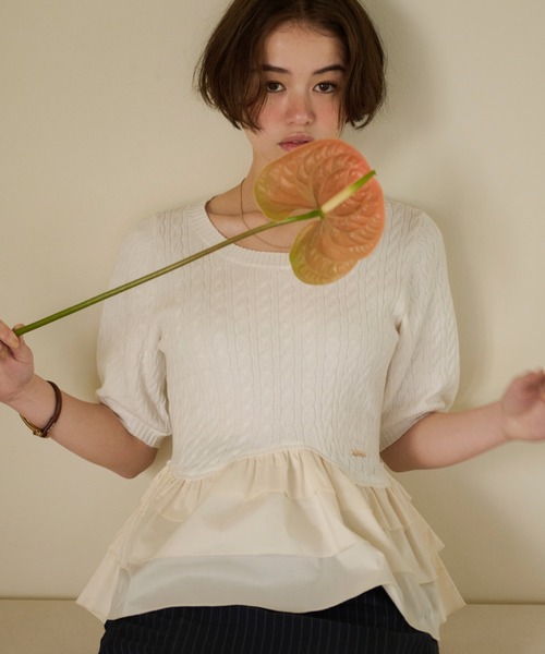 loin nuit（ロワンニュイ）の「cable puff frill knit / ケーブルパフ