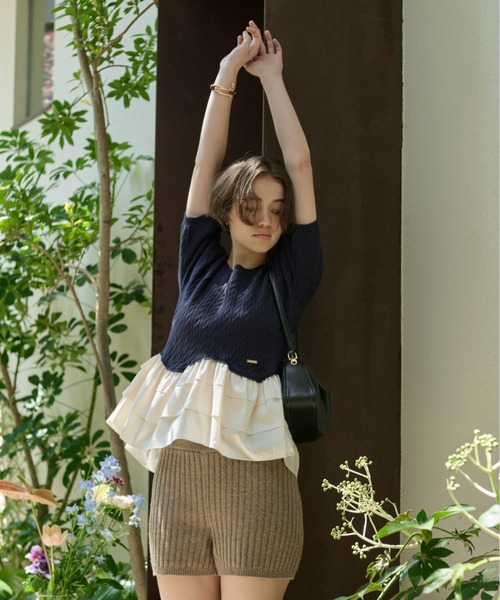 loin nuit（ロワンニュイ）の「cable puff frill knit / ケーブルパフ