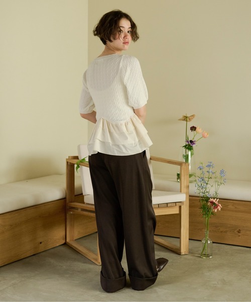 loin nuit(ロワンニュイ)の「cable puff frill knit / ケーブルパフフリルニット(ニット/セーター・レディース・ネイビー/ピンク/アイボリー・FREE)」の9枚目の写真