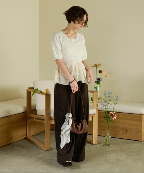 loin nuit(ロワンニュイ)の「cable puff frill knit / ケーブルパフフリルニット(ニット/セーター・レディース・ネイビー/ピンク/アイボリー・FREE)」の10枚目の写真
