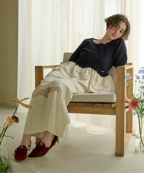 loin nuit（ロワンニュイ）の「cable puff frill knit / ケーブルパフ