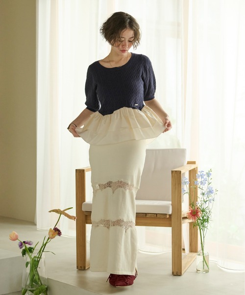 loin nuit（ロワンニュイ）の「cable puff frill knit / ケーブルパフ