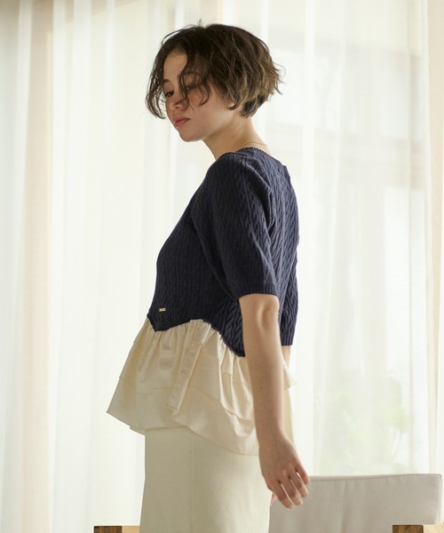 loin nuit（ロワンニュイ）の「cable puff frill knit / ケーブルパフ