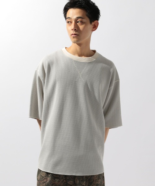niko and...（ニコアンド）の「配色ワッフルＴシャツ（Tシャツ/カットソー・メンズ・オレンジ/ブルー/オフホワイト/ブラック・MEDIUM/LARGE）」の7枚目の写真