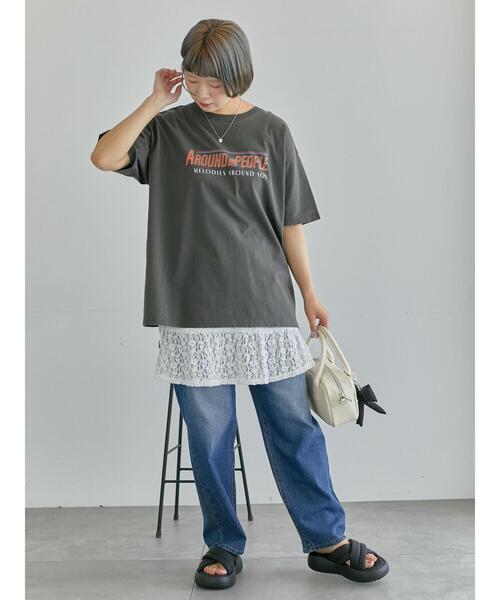 ehka sopo(エヘカソポ)の「ヴィンテージ加工プリントTシャツ(Tシャツ/カットソー・レディース・オフホワイト/ブルー/チャコールグレー・F)」の9枚目の写真