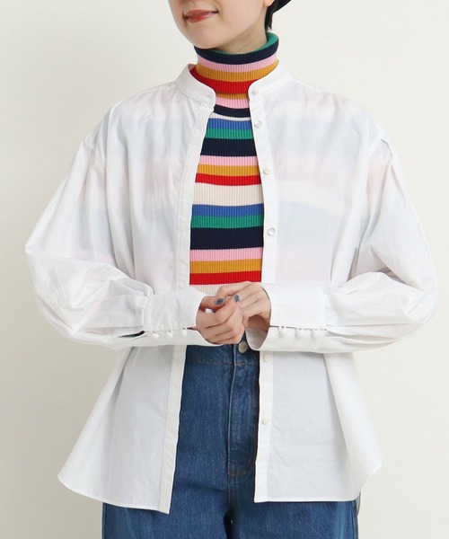 Dot&Stripes CHILD WOMAN(ドットアンドストライプス チャイルドウーマン)の「50タイプライター 切替袖 ボウタイブラウス(シャツ/ブラウス・レディース・ホワイト/ネイビー/マスタード・FREE)」の11枚目の写真