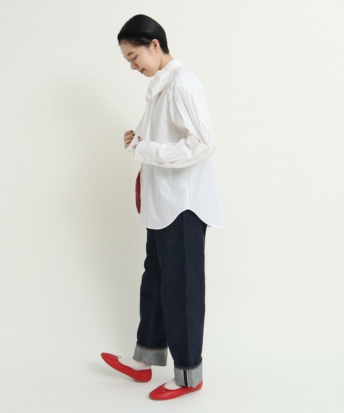 Dot&Stripes CHILD WOMAN(ドットアンドストライプス チャイルドウーマン)の「50タイプライター 切替袖 ボウタイブラウス(シャツ/ブラウス・レディース・ホワイト/ネイビー/マスタード・FREE)」の9枚目の写真