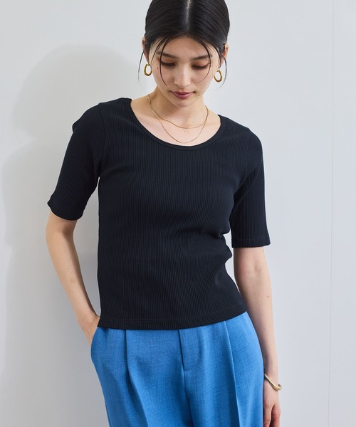 VIS(ビス)の「【前後2WAY】テレコ五分袖プルオーバー(Tシャツ/カットソー・レディース・グレー/オフホワイト/ブラック・FREE)」の5枚目の写真