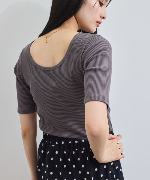 VIS(ビス)の「【前後2WAY】テレコ五分袖プルオーバー(Tシャツ/カットソー・レディース・グレー/オフホワイト/ブラック・FREE)」の10枚目の写真
