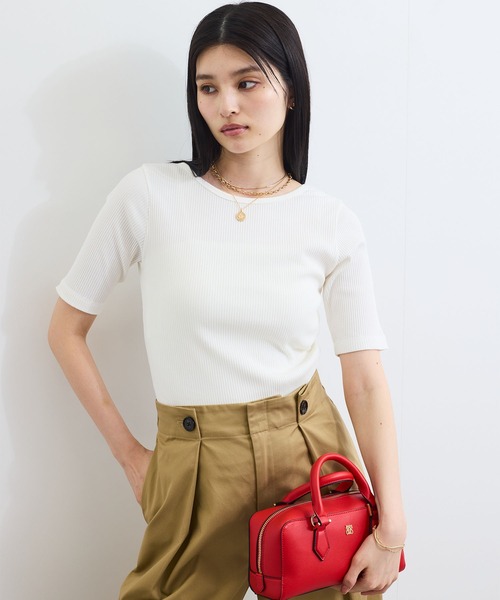 VIS(ビス)の「【前後2WAY】テレコ五分袖プルオーバー(Tシャツ/カットソー・レディース・グレー/オフホワイト/ブラック・FREE)」の15枚目の写真