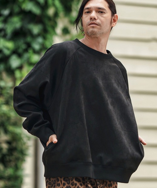 mlt5282- Suede Like Lining Shaggy Ponti Raglan Sleeve Pullover カットソー