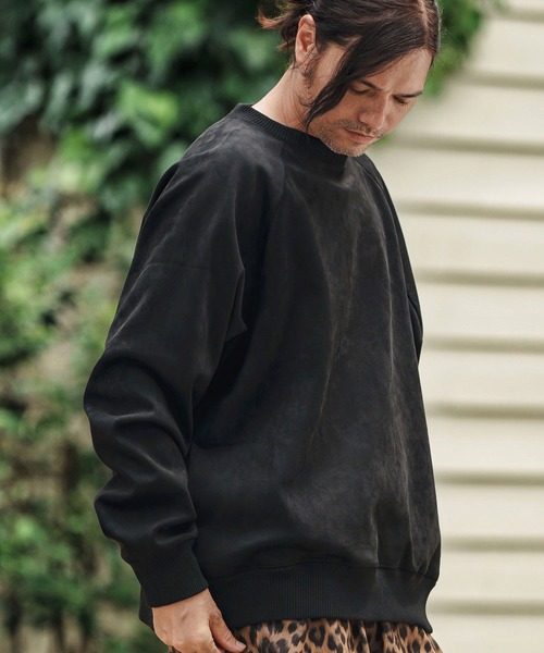 mlt5282- Suede Like Lining Shaggy Ponti Raglan Sleeve Pullover カットソー